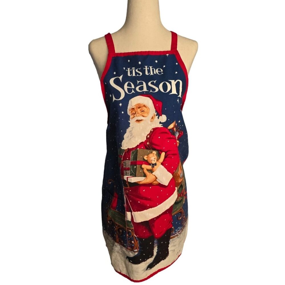 Christmas Apron Tis the Season Santa Claus Pocket Tie Classic Lightweight xmas